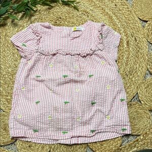 Mini Boden Embroidered Floral Striped Pink Top. Size 3-4y